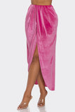 Velvet Long Skirt With Asymmetrical Slit and Elastic Waist