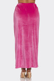 Velvet Long Skirt With Asymmetrical Slit and Elastic Waist