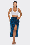 Velvet Long Skirt With Asymmetrical Slit and Elastic Waist