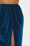 Velvet Long Skirt With Asymmetrical Slit and Elastic Waist