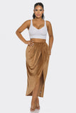 Velvet Long Skirt With Asymmetrical Slit and Elastic Waist