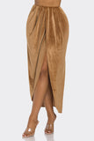 Velvet Long Skirt With Asymmetrical Slit and Elastic Waist