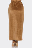 Velvet Long Skirt With Asymmetrical Slit and Elastic Waist