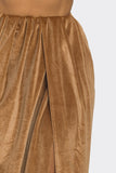 Velvet Long Skirt With Asymmetrical Slit and Elastic Waist