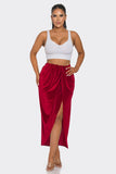 Velvet Long Skirt With Asymmetrical Slit and Elastic Waist