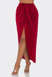 Velvet Long Skirt With Asymmetrical Slit and Elastic Waist