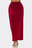 Velvet Long Skirt With Asymmetrical Slit and Elastic Waist