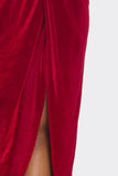 Velvet Long Skirt With Asymmetrical Slit and Elastic Waist