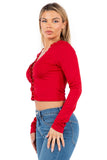 Lace-Up Long Sleeve Crop Top