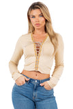 Lace-Up Long Sleeve Crop Top
