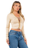 Lace-Up Long Sleeve Crop Top