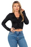 Lace-Up Long Sleeve Crop Top