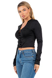 Lace-Up Long Sleeve Crop Top