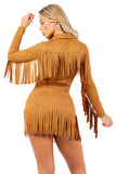 Fringed Skort Set with Zipper Jacket and Fringe Trim