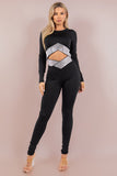 Asymmetrical Embellished Stretch Pant Set Long Sleeve Crop and Skinny Pants