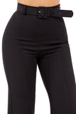 Women's High-Waisted Flared Pants with Belt