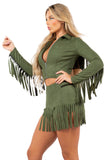 Fringed Skort Set with Zipper Jacket and Fringe Trim
