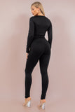 Asymmetrical Embellished Stretch Pant Set Long Sleeve Crop and Skinny Pants