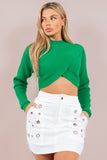 Cross-Front Ribbed Knit Crop Sweater