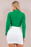 Cross-Front Ribbed Knit Crop Sweater