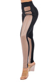 Women's Stretch Pleather Color Block Leggings with Front Zipper and Back Pockets