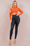 Cross-Front Ribbed Knit Crop Sweater