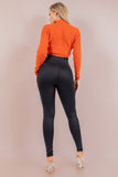 Cross-Front Ribbed Knit Crop Sweater