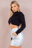 Cross-Front Ribbed Knit Crop Sweater