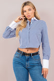 Long Sleeve Blouse with Contrasting Cuff and Collar