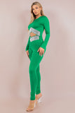 Asymmetrical Embellished Stretch Pant Set Long Sleeve Crop and Skinny Pants