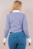Long Sleeve Blouse with Contrasting Cuff and Collar
