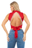 Chic Sleeveless Crop Top with Dazzling Back Fringe Detail