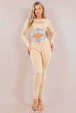 Asymmetrical Embellished Stretch Pant Set Long Sleeve Crop and Skinny Pants