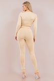 Asymmetrical Embellished Stretch Pant Set Long Sleeve Crop and Skinny Pants
