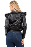 Women's Metallic Cropped Jacket with Ruffle Shoulder Detail and Long Sleeves