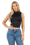 Chic Sleeveless Crop Top with Dazzling Back Fringe Detail