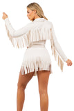 Fringed Skort Set with Zipper Jacket and Fringe Trim