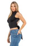 Chic Sleeveless Crop Top with Dazzling Back Fringe Detail
