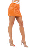 Faux Leather Short Skirt with Contrasted Waist