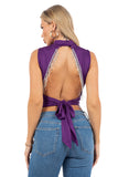 Chic Sleeveless Crop Top with Dazzling Back Fringe Detail