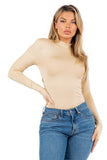 Mock Neck Open Back Bodysuit with Shoulder Pads