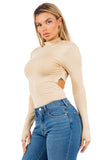 Mock Neck Open Back Bodysuit with Shoulder Pads