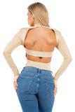 Mock Neck Open Back Bodysuit with Shoulder Pads