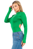 Mock Neck Open Back Bodysuit with Shoulder Pads