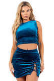 Velvet Mini Skirt Set With Lace Up Side
