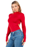 Mock Neck Open Back Bodysuit with Shoulder Pads