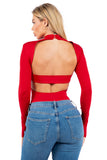 Mock Neck Open Back Bodysuit with Shoulder Pads