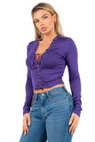 Lace-Up Long Sleeve Crop Top