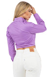 Front Cargo Pocket Long Sleeve Button-Down Cropped Blouse