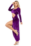 Women's Velvet Side Slit Evening Gown with Cut-Out Detail and Extended Sleeves